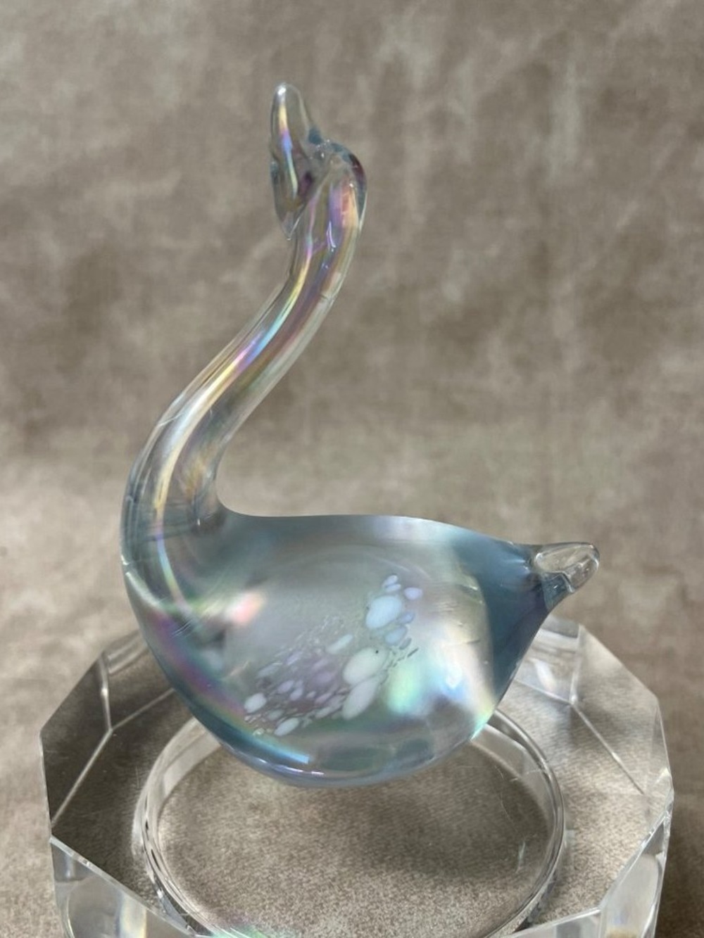 Iridescent Blue Glass Swan Sculpture